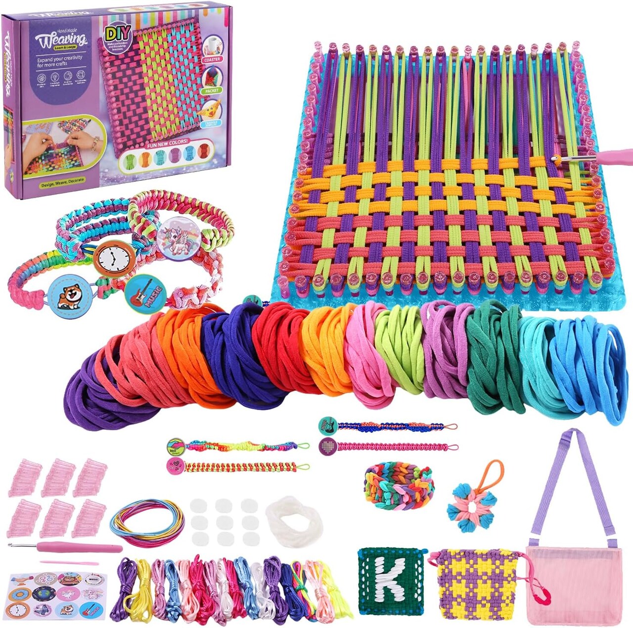 Weaving Loom Kit Toys for Kids and Adults,DIY Arts and Crafts String Maker Tool,Kids Travel Activity Set Ideal Gifts